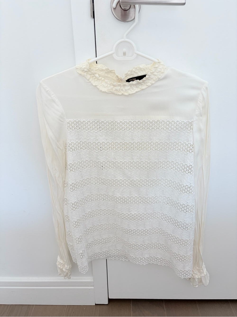 Maje Lace Ivory Long-Sleeve Blouse top, size 1